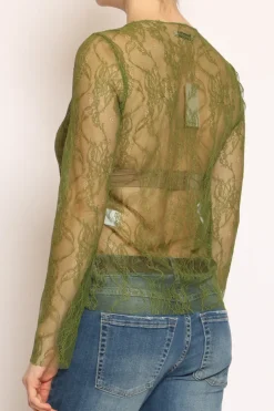 Zeroassoluto Blusa in pizzo elasticizzato verde bosco