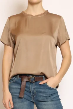 Kontatto Blusa satin collo sfrangiato avana