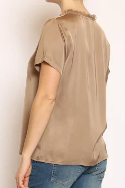 Kontatto Blusa satin collo sfrangiato avana