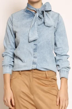 Zeroassoluto Camicia CARRIE con fiocco stone wash denim