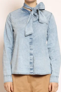 Zeroassoluto Camicia CARRIE con fiocco stone wash denim