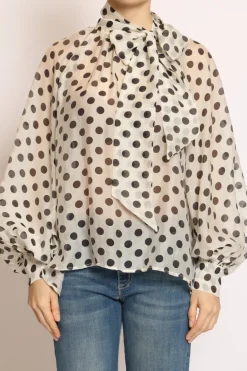 Vicolo Camicia colletto fiocco pois bianco/nero