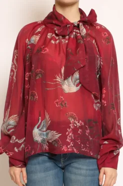 Vicolo Camicia con fiocco fantasia bordeaux