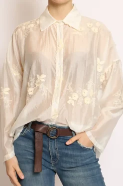 Vicolo Camicia con ricami fiori grandi avorio