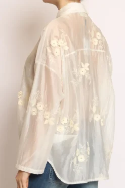 Vicolo Camicia con ricami fiori grandi avorio