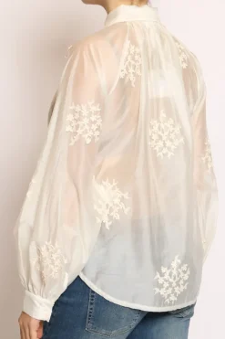 Vicolo Camicia ricamo fiori piccoli avorio