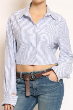Have one Camicia riga crop nodo dietro bianco/azzurro