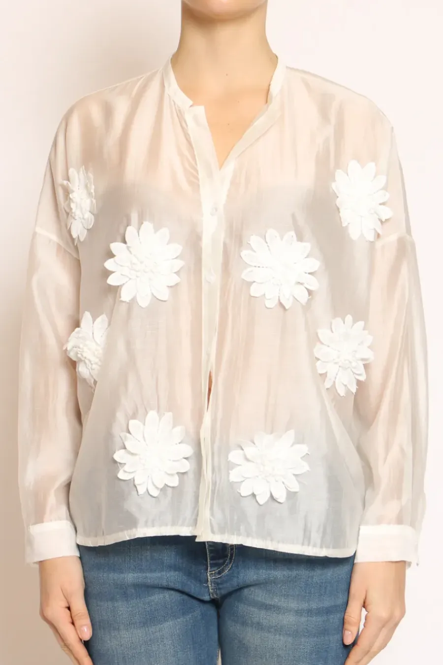 Tensione In Camicia scollo coreana c/ fiori naturale