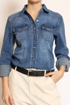 Zeroassoluto Camicia slim fit tela denim elasticizzata denim scuro