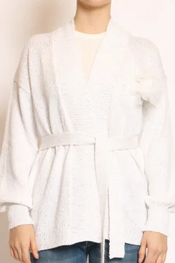 Kontatto Cardigan micropaillettes con spilla off white