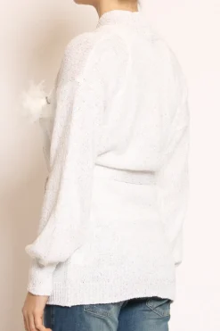 Kontatto Cardigan micropaillettes con spilla off white