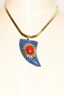Zeroassoluto Collana chocker corno mosaico blu/rosso