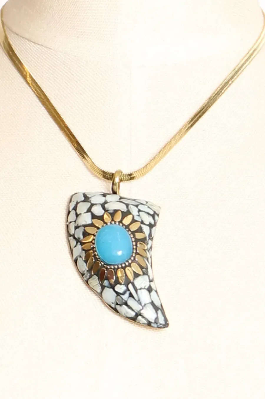 Zeroassoluto Collana chocker corno mosaico perla/turchese