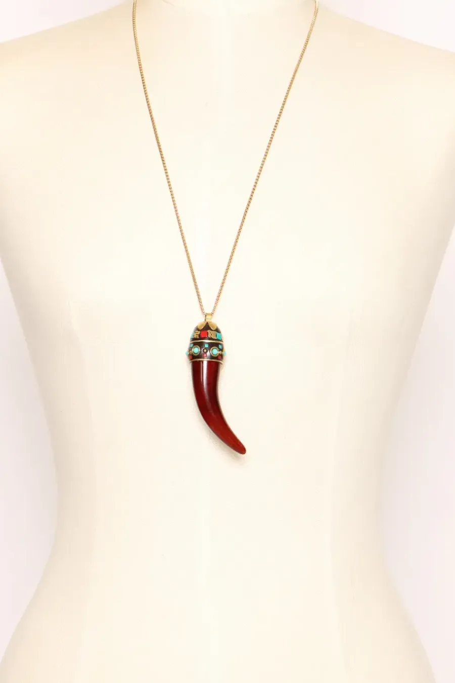 Zeroassoluto Collana corno con pietre cuoio