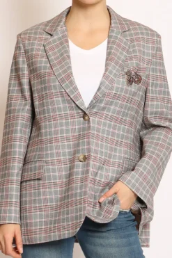 Tensione In Giacca fantasia check c/spilla nero/camel/rosso