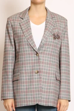 Tensione In Giacca fantasia check c/spilla nero/camel/rosso