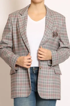 Tensione In Giacca fantasia check c/spilla nero/camel/rosso
