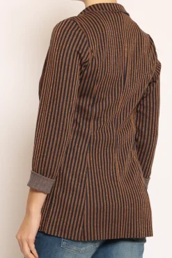 Zeroassoluto Giacca JIN elasticizzata righe lurex blu/cuoio