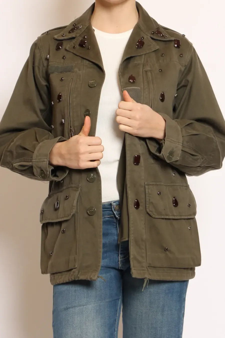 Vicolo Giacca vintage con applicazioni militare