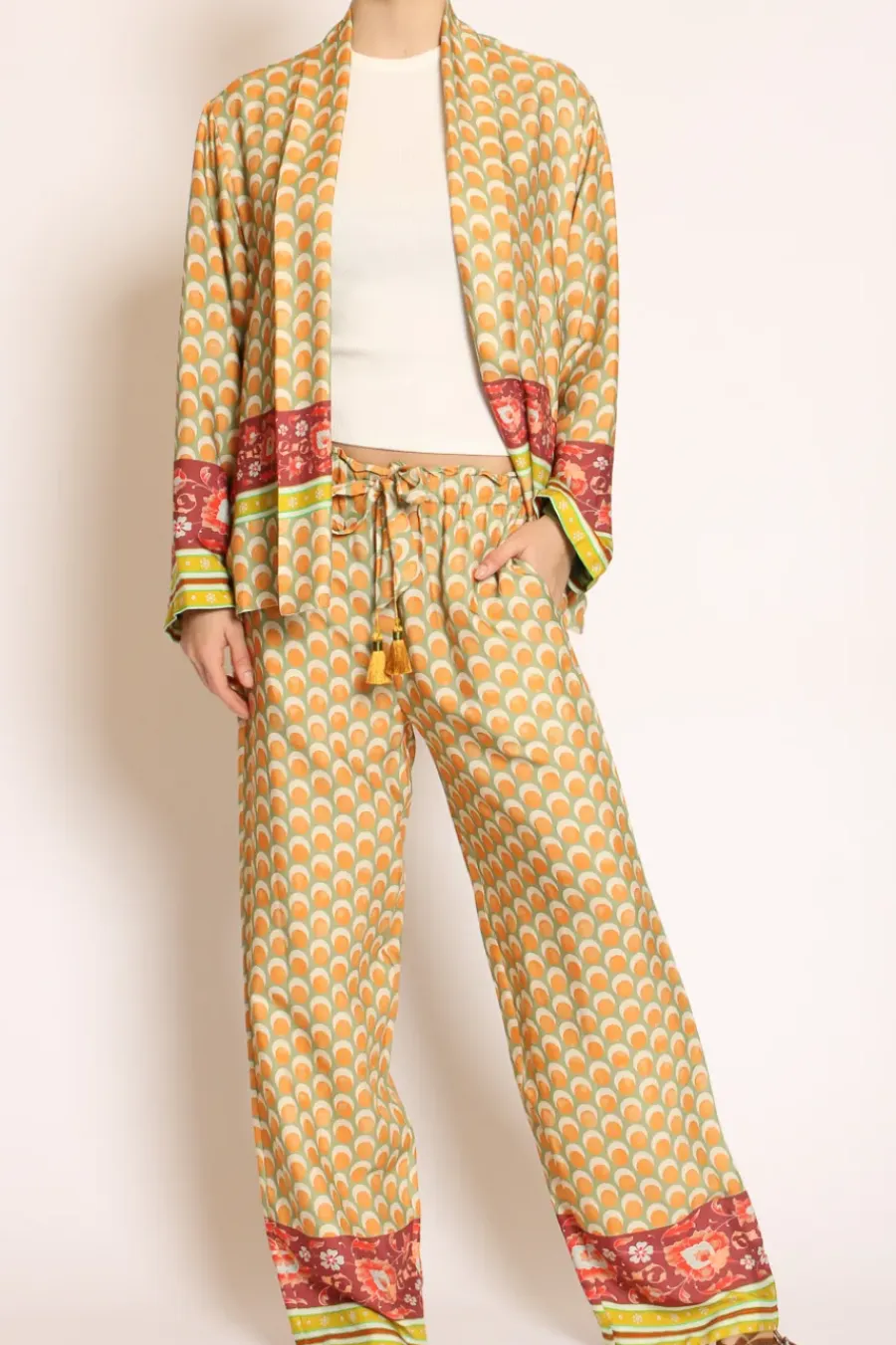 Wu'Side Kimono corto fantasia verde/arancio/mattone