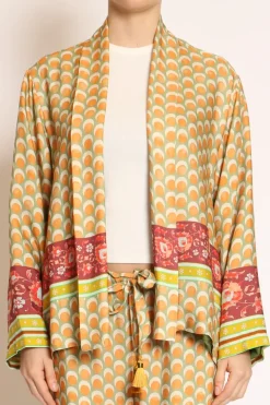 Wu'Side Kimono corto fantasia verde/arancio/mattone