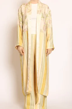 Wu'Side Kimono lungo fantasia cipria/olio/rosa