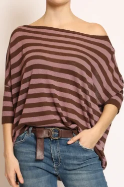 Kontatto Maglia barca over a righe misto lino cioccolato/mauve