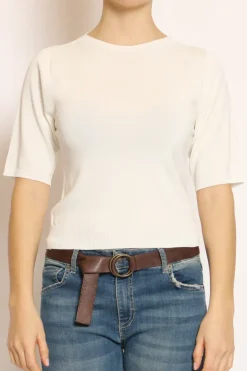 Kontatto Maglia girocollo mezza manica in filo di viscosa off white