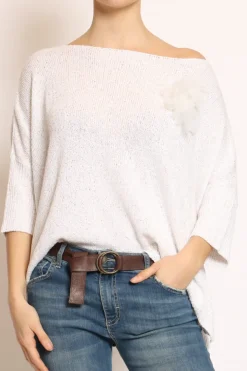 Kontatto Maglia micropaillettes con spilla off white