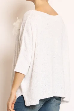 Kontatto Maglia micropaillettes con spilla off white
