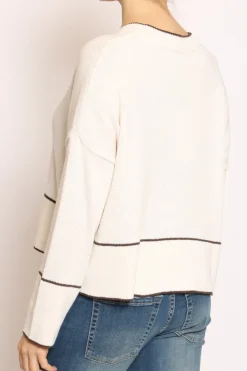 Have one Maglia scollo V righina panna/moro