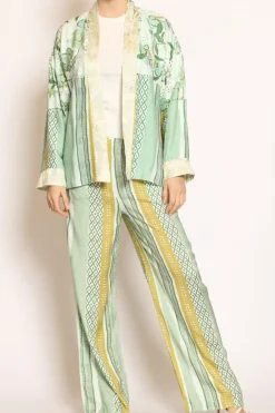 Wu'Side Pantalone fantasia elastico dietro acqua/verde/salvia