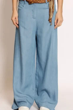 Tensione In Pantalone palazzo tela leggera denim celeste