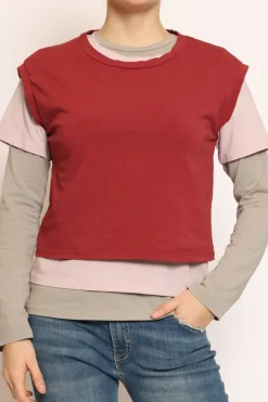 Set tre t-shirt in jersey elasticizzato cherry/rosa/taupe