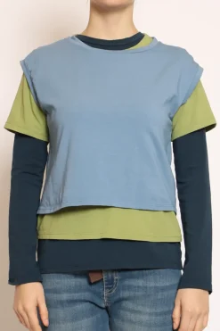 Set tre t-shirt in jersey elasticizzato avio/oliva/blu