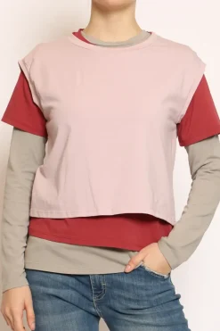 Set tre t-shirt in jersey elasticizzato rosa/cherry/taupe