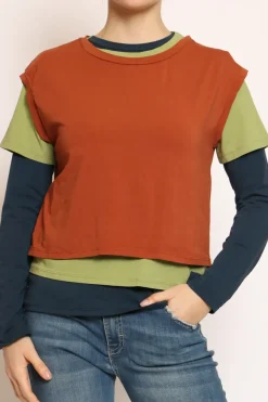Set tre t-shirt in jersey elasticizzato coccio/oliva/blu