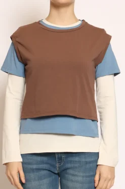 Set tre t-shirt in jersey elasticizzato moka/avio/burro