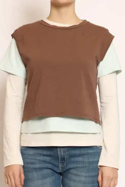 Set tre t-shirt in jersey elasticizzato moka/acqua/burro