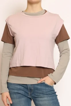 Set tre t-shirt in jersey elasticizzato rosa/moka/taupe