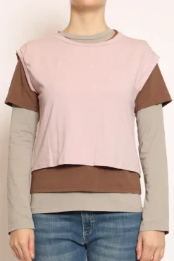 Set tre t-shirt in jersey elasticizzato rosa/moka/taupe