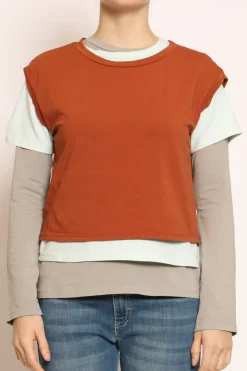 Set tre t-shirt in jersey elasticizzato coccio/acqua/taupe