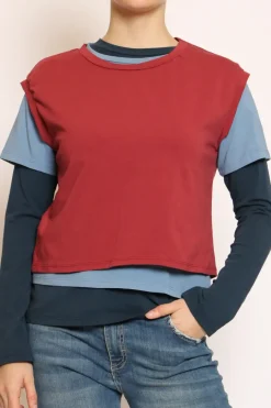 Set tre t-shirt in jersey elasticizzato cherry/avio/blu