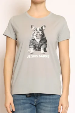Vicolo T- shirt cane con giubbino grigio
