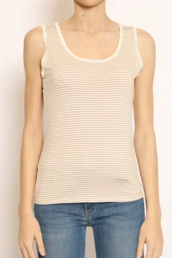 Zeroassoluto Top righe fine con passamaneria bianco/beige
