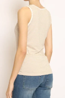 Zeroassoluto Top righe fine con passamaneria bianco/beige