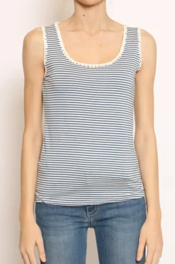 Zeroassoluto Top righe fine con passamaneria bianco/jeans