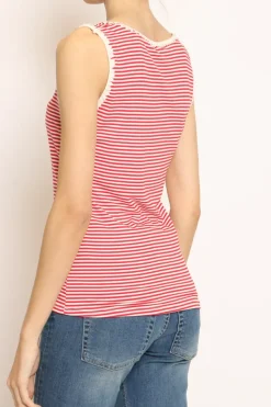 Zeroassoluto Top righe fine con passamaneria bianco/rosso