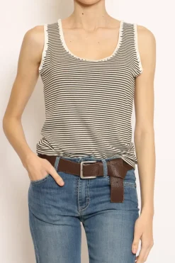 Zeroassoluto Top righe fine con passamaneria bianco/militare