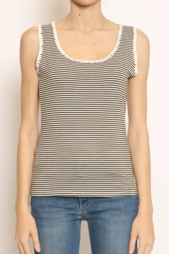Zeroassoluto Top righe fine con passamaneria bianco/militare